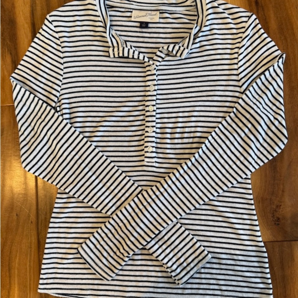 Universal Thread Black and White Striped Button Down Shirt